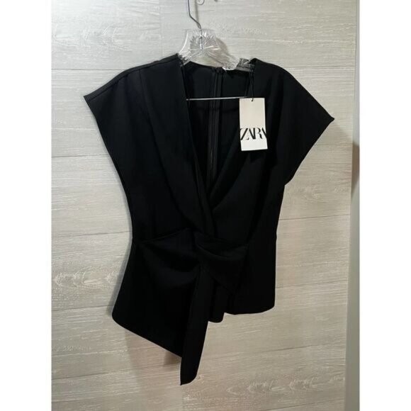 ZARA Women's V Neck Cap‎ Sleeve Twist Front Blouse Small - Picture 3 of 7